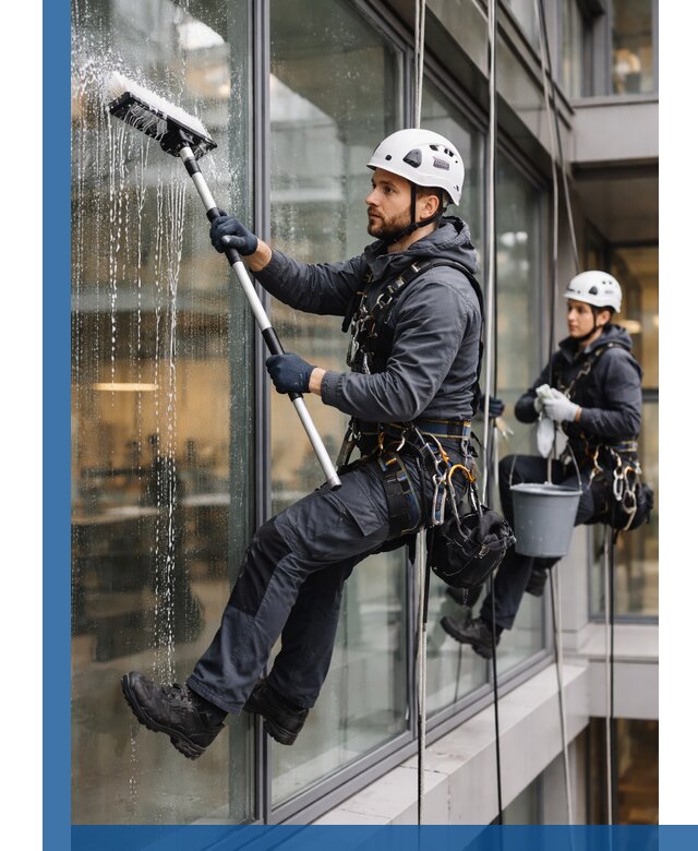 Профессиональная мойка витражей промышленными альпинистами в Воронеже