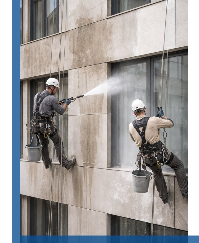 Послестроительная мойка фасада промышленным альпинизмом в Воронеже