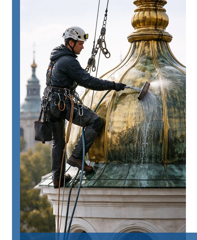 Профессиональная мойка куполов и шпилей высотными альпинистами в Воронеже