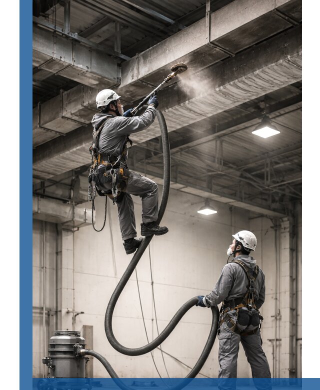 Обеспыливание потолочных конструкций в Воронеже промышленным альпинизмом