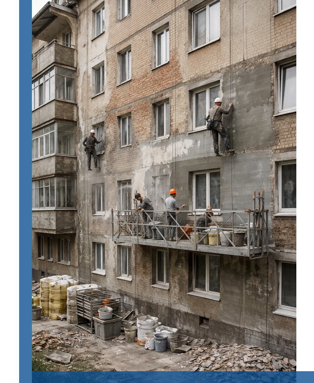 Капитальный ремонт фасада в Воронеже с восстановлением и гидроизоляцией