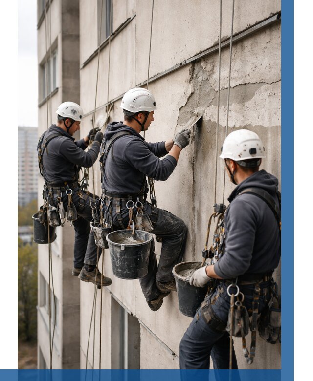 Ремонт бетонных элементов фасада в Воронеже от 2685 р. | ВЫСОТНИК-Врн