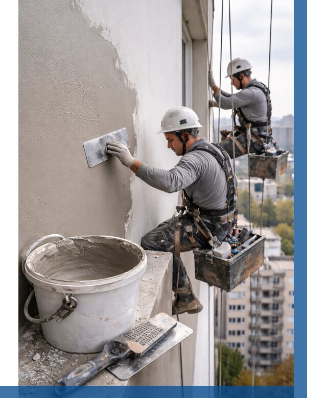 Шпаклевка фасада на высоте в Воронеже от 752 р. | ВЫСОТНИК-Врн