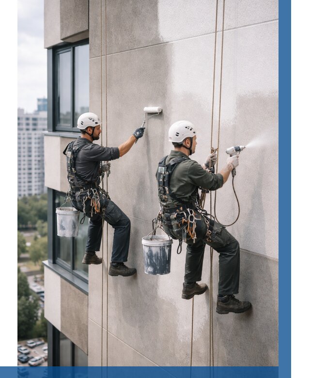 Покраска фасада альпинистами в Воронеже от 322 р. | ВЫСОТНИК-Врн