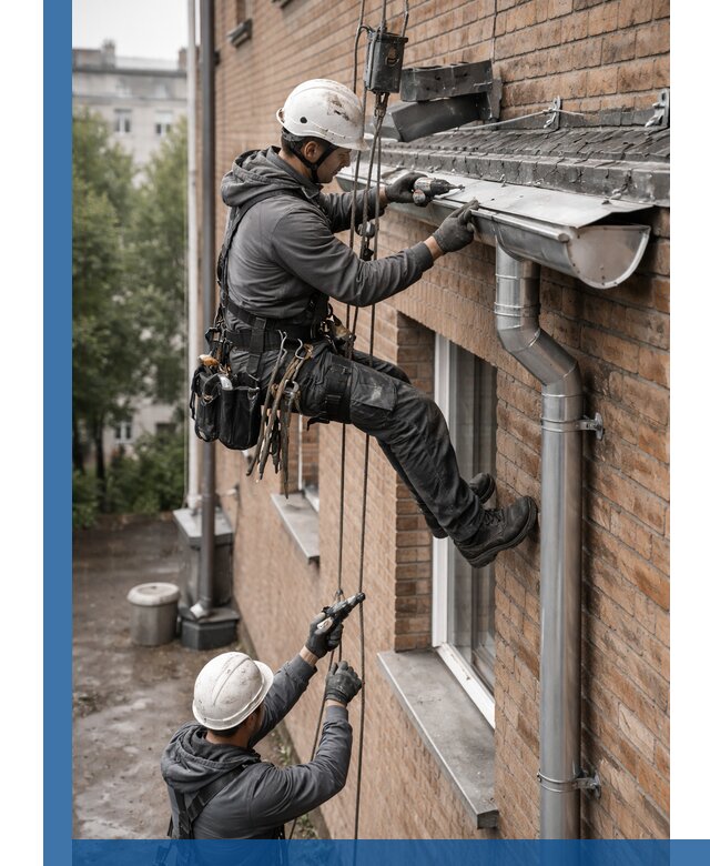 Монтаж водосточной системы на здании в Воронеже под ключ