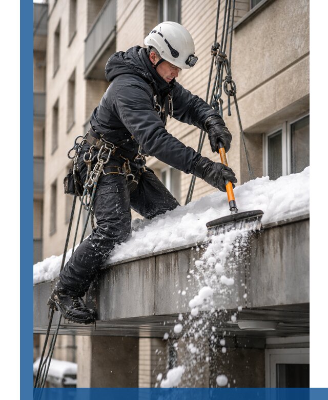 Очистка козырьков от снега в Воронеже круглогодично безопасно