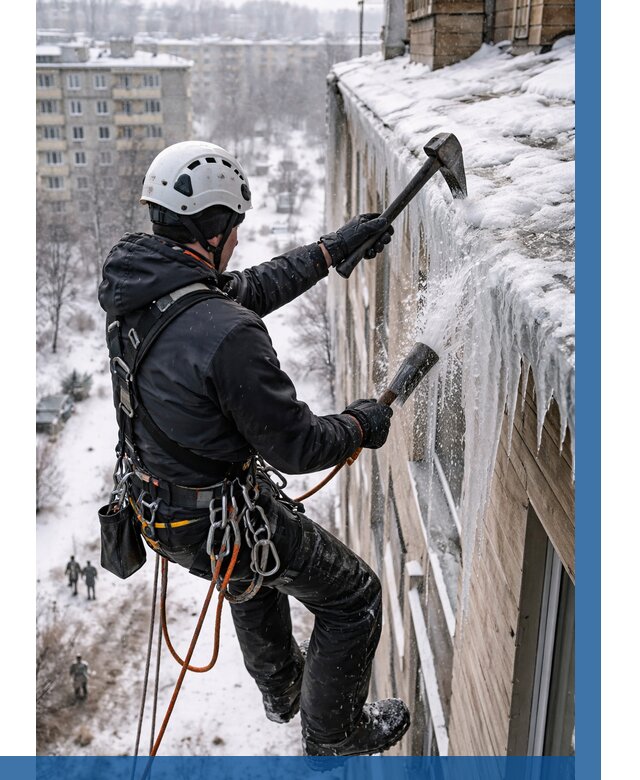 Сбивание сосулек с крыши в Воронеже по цене от 4833 р. | ВЫСОТНИК-Врн