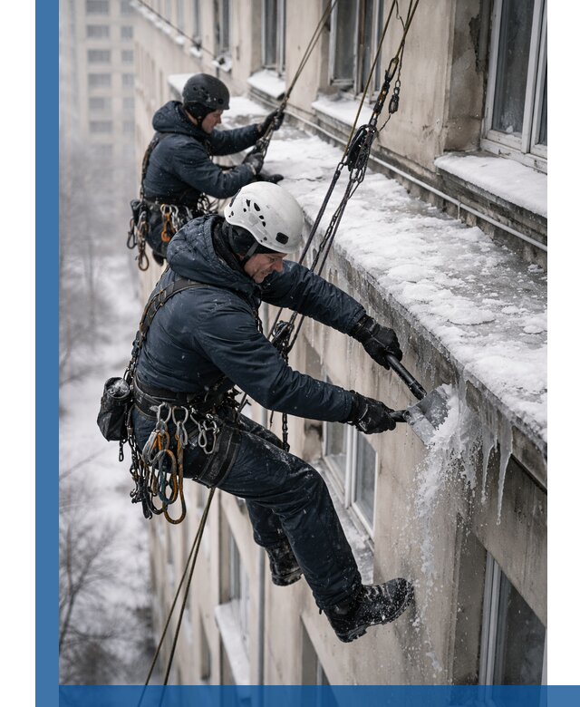 Удаление наледи и сосулек с карнизов в Воронеже профессионально