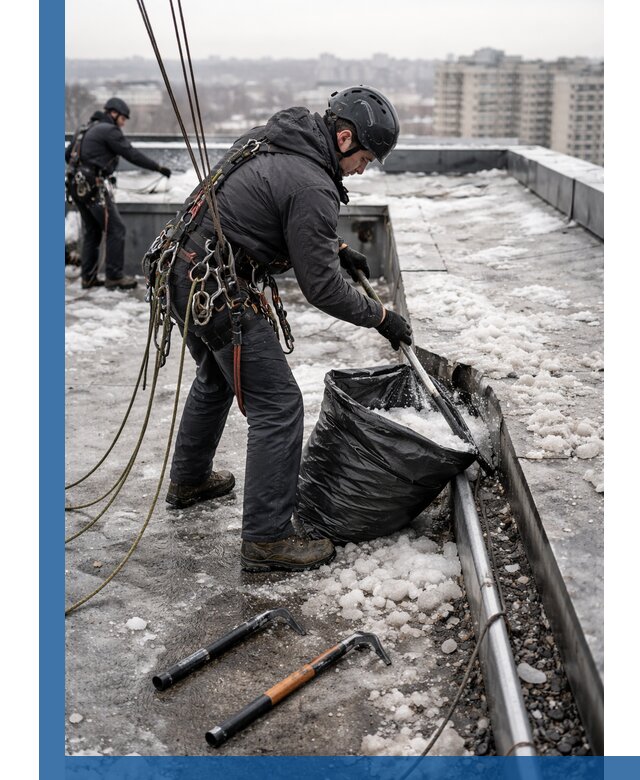 Аварийная очистка кровли в Воронеже от промальпинистов
