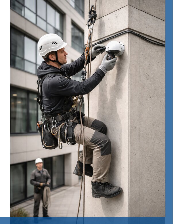 Монтаж камер видеонаблюдения на фасаде в Воронеже от 9130 р.-ВЫСОТНИК-Врн