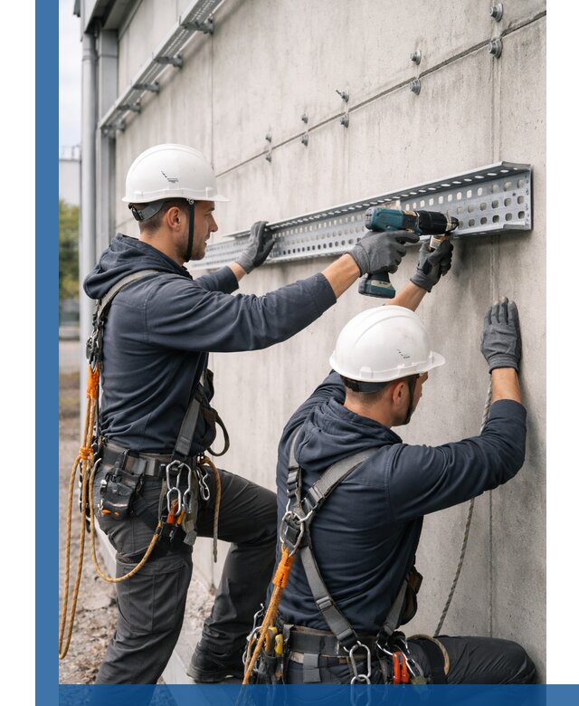 Монтаж кабельных лотков на фасаде зданий в Воронеже с гарантией