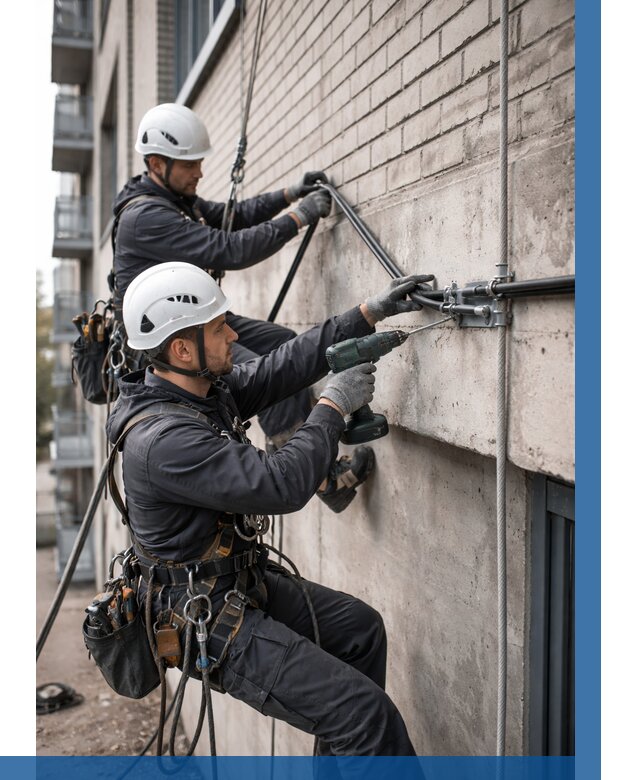 Крепление кабеля на фасаде в Воронеже от 376 р. | ВЫСОТНИК-Врн