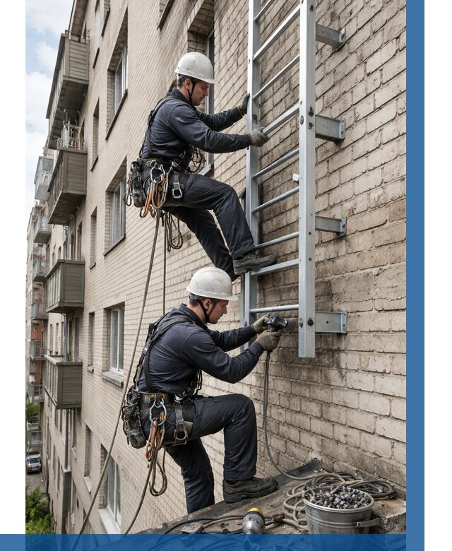 Монтаж пожарной лестницы в Воронеже от 26853 р заказать у ВЫСОТНИК-Врн