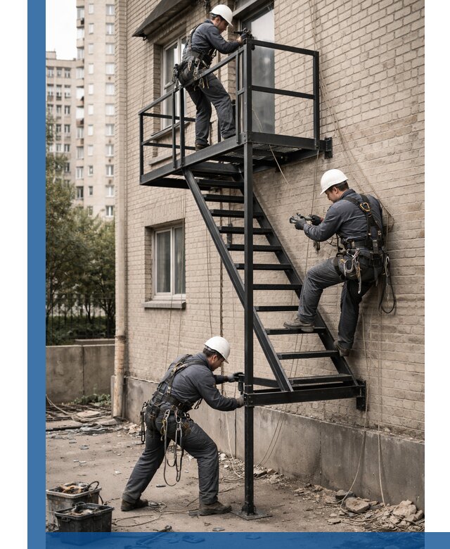 Монтаж пожарной лестницы в Воронеже, установка и крепление