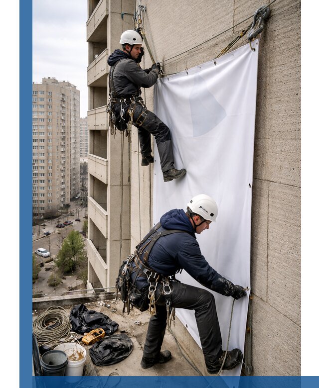Профессиональный монтаж баннеров на фасаде в Воронеже