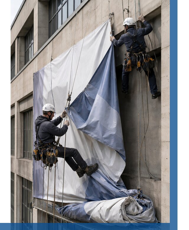 Демонтаж баннеров с фасада в Воронеже от 4833 р. | ВЫСОТНИК-Врн