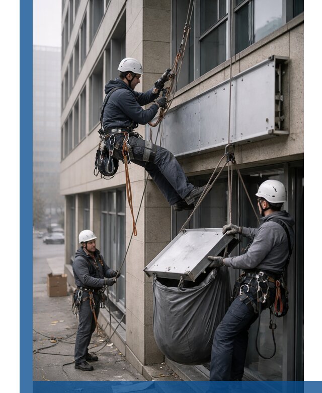 Демонтаж рекламной вывески с высотными работами в Воронеже