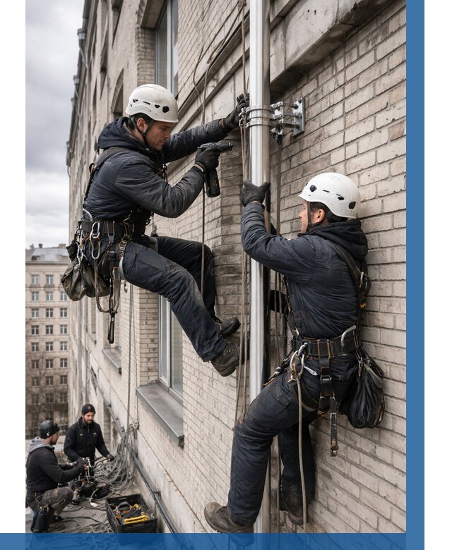 Монтаж флагштока на здании в Воронеже от 6982 р. | ВЫСОТНИК-Врн