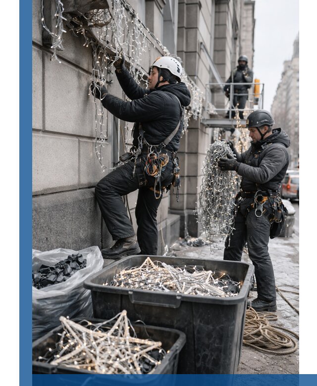 Демонтаж новогоднего оформления и гирлянд в Воронеже