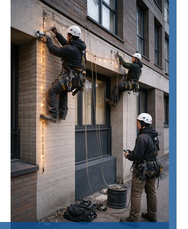 Монтаж гирлянд на фасаде в Воронеже от 3759 р. | ВЫСОТНИК-Врн