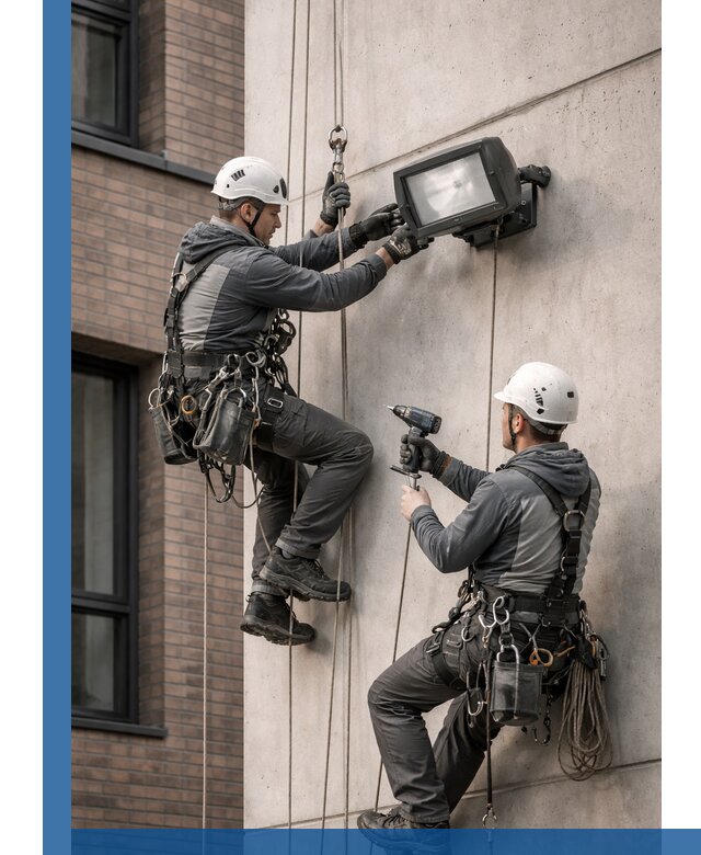 Профессиональный монтаж фасадных прожекторов в Воронеже под ключ