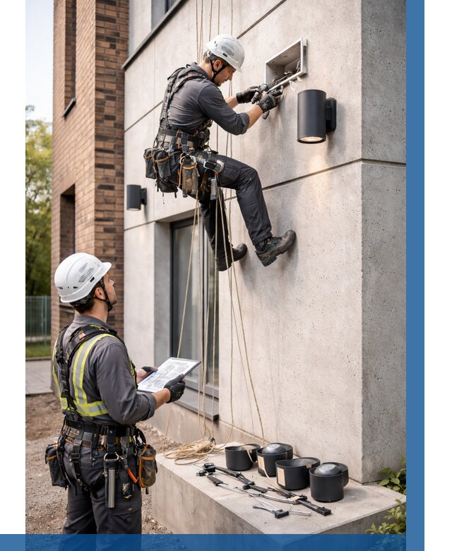 Монтаж фасадного освещения в Воронеже от 2685 р. | ВЫСОТНИК-Врн