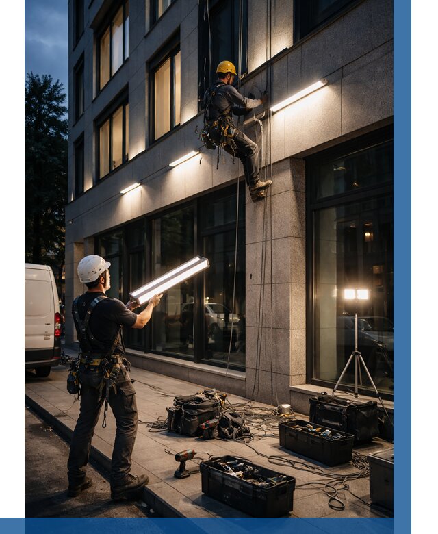 Монтаж архитектурной подсветки здания в Воронеже от 2685 р.|ВЫСОТНИК-Врн