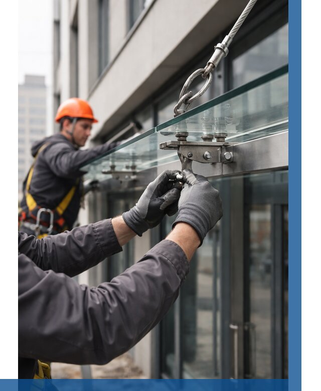 Монтаж стеклянных козырьков в Воронеже от 9130 р. | ВЫСОТНИК-Врн