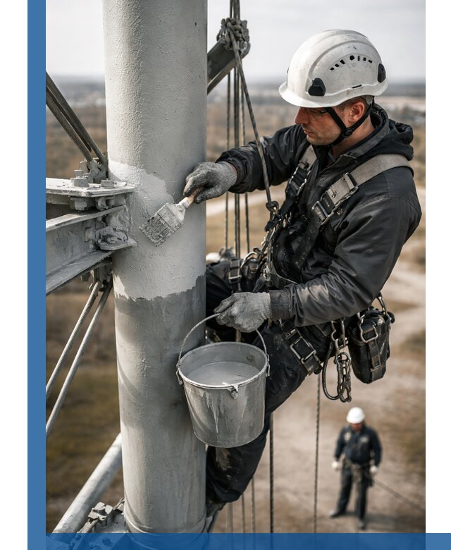 Покраска мачт связи в Воронеже промышленными альпинистами