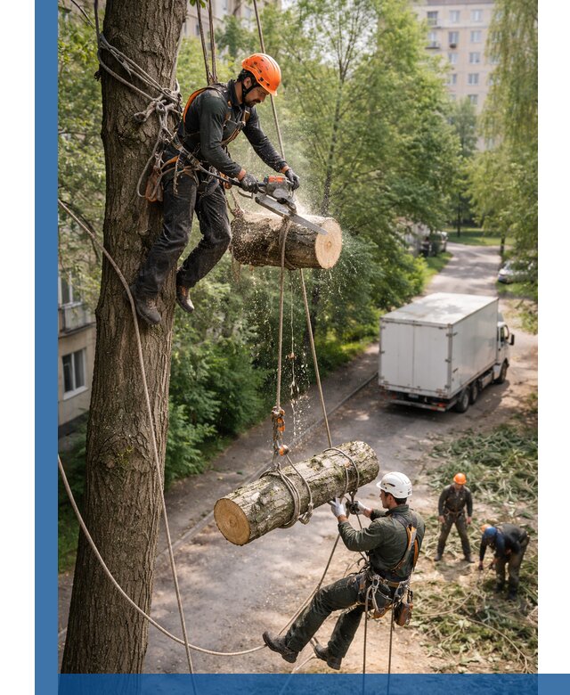Спил деревьев альпинистами в Воронеже, безопасно и без повреждений