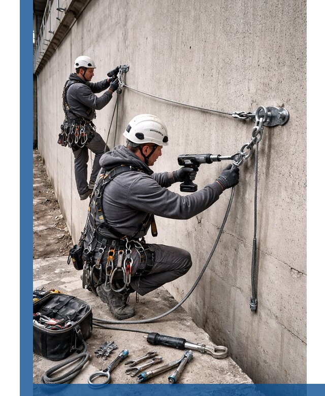 Монтаж анкерных линий высотной безопасности в Воронеже